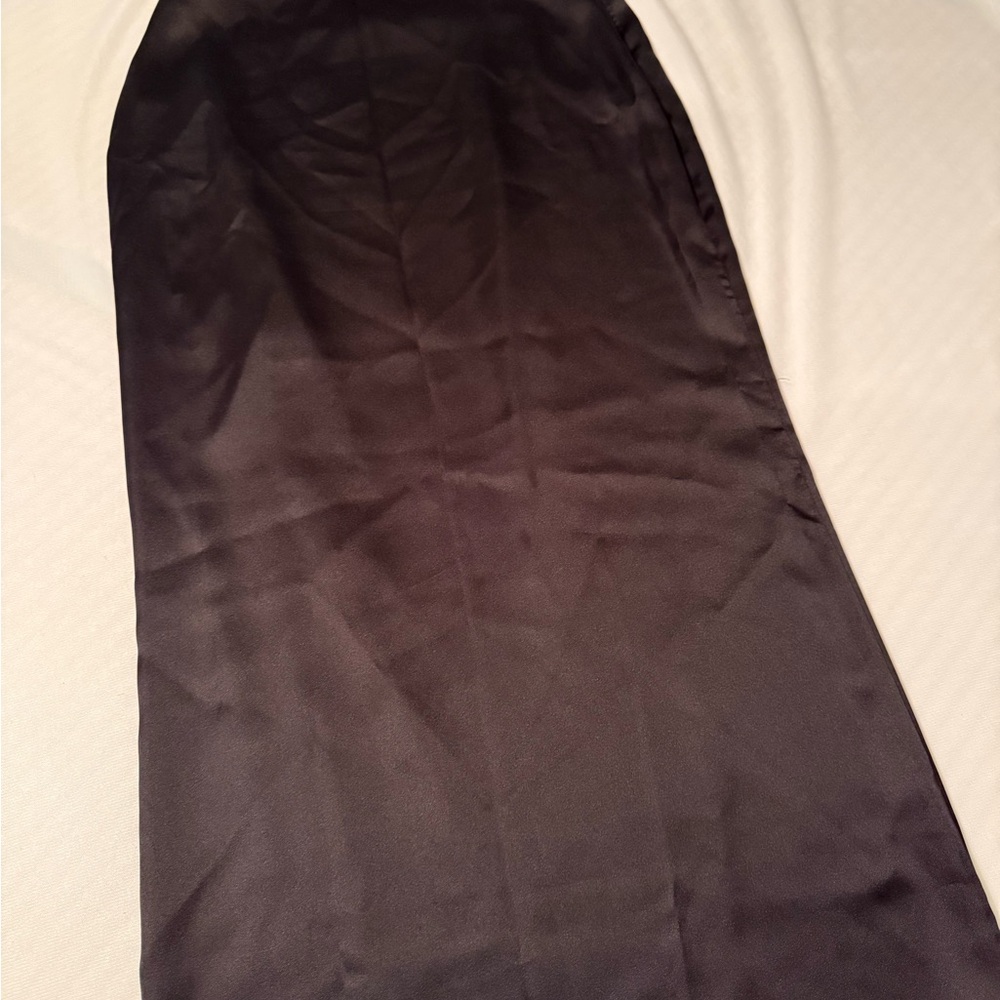 PrettyLittleThing Black Satin Midi Skirt